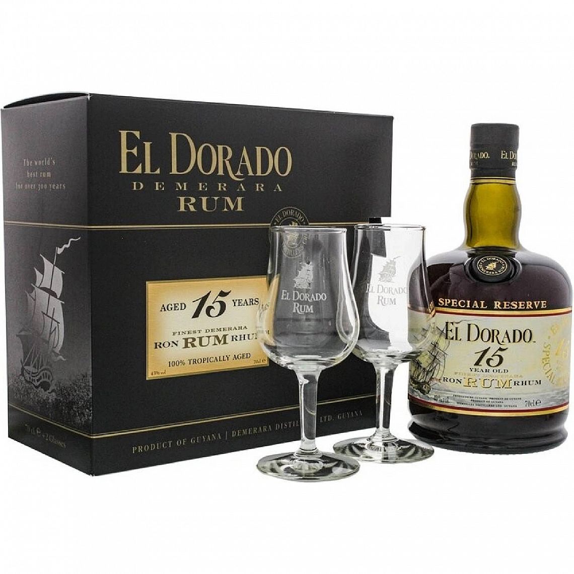 El Dorado 15y 43% 0,7 l (dárkové balení 2 sklenice)