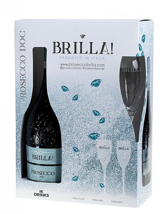 Prosecco Brilla Extra Dry 11% 0,75 l (dárkové balení 2 sklenice)