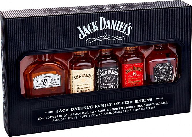 Jack Daniel's Family of Fine Spirits sada 39 % 5 x 0,05 l (holá láhev)