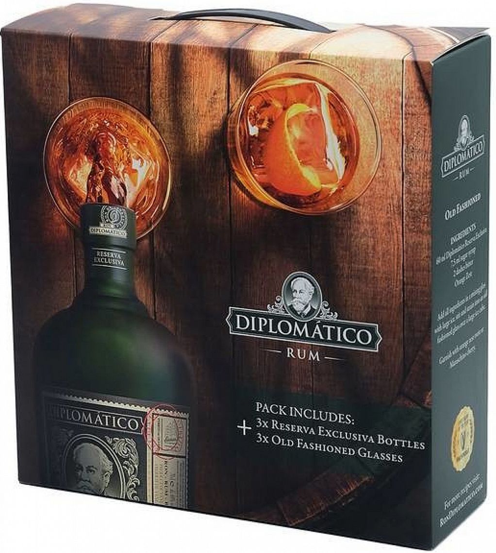 Diplomático Reserva Exclusiva set 40% 3 x 0,7 l (dárkové balení 3 sklenice)