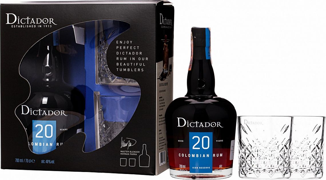 Dictador 20y 40% 0,7 l (dárkové balení 2 sklenice)