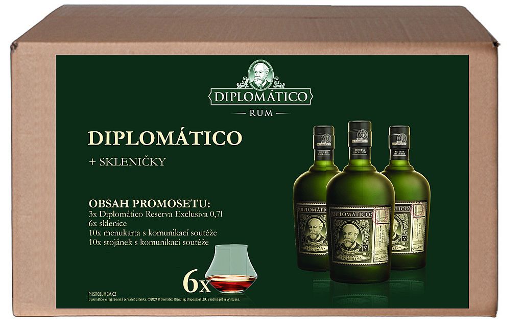 Diplomático Reserva Exclusiva set 40% 3 x 0,7 l (dárkové balení 6 sklenic)