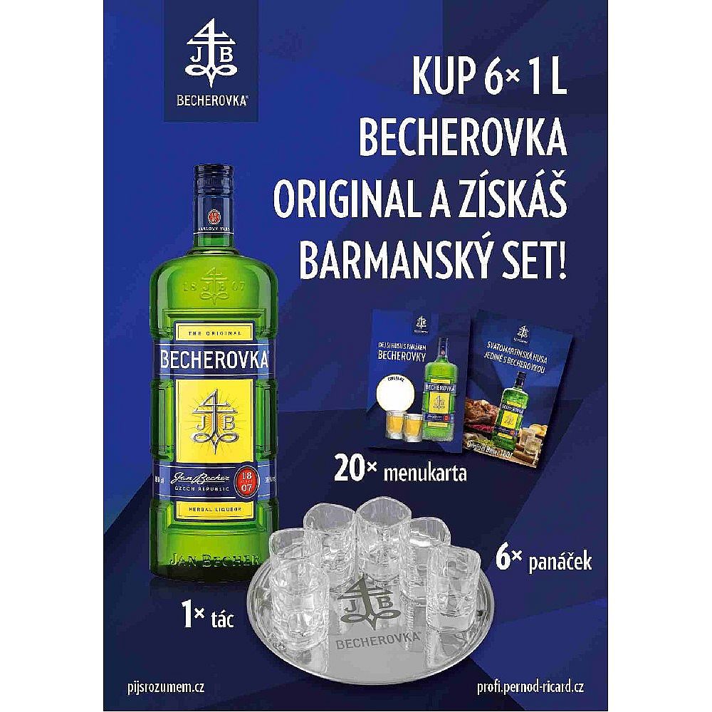 Becherovka 6x1L + tácek + panáky + POS (promoset)