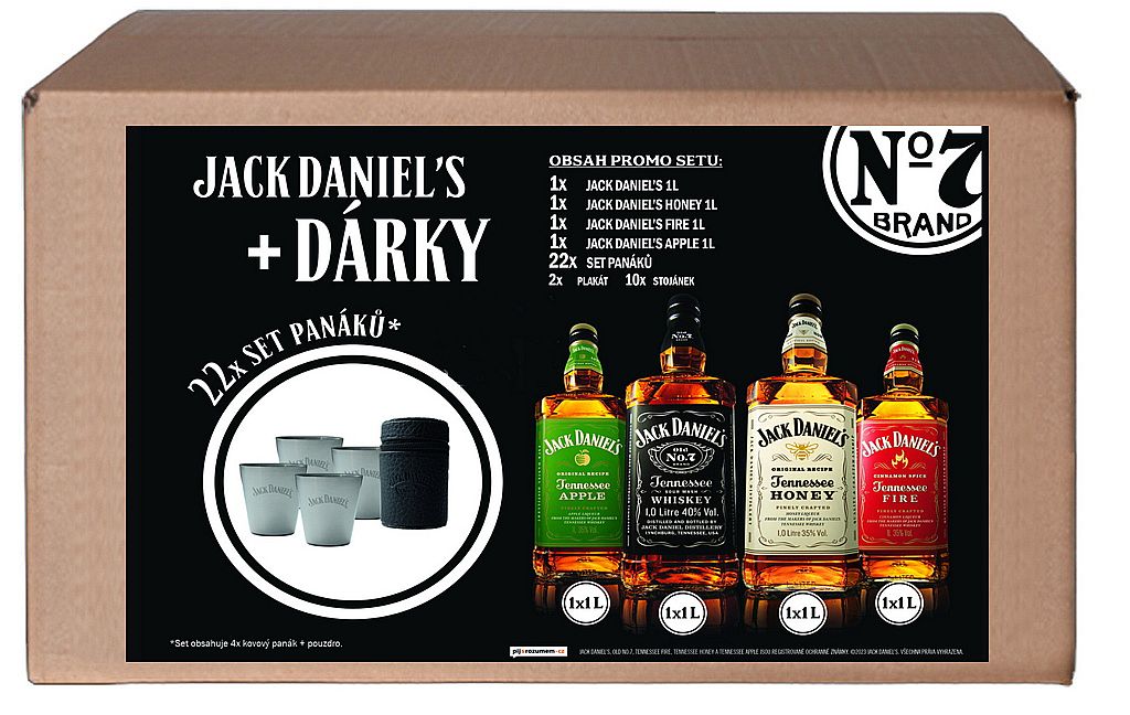 SET JACK DANIELS 4x1L+ 22x set panáků